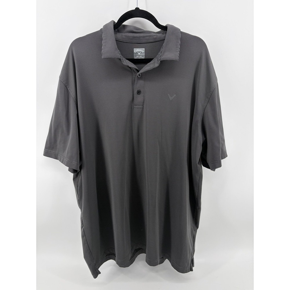 Callaway Opti-Dri Golf Polo Shirt, Gray/Black Striped Short Sleeve Top, Men XXL